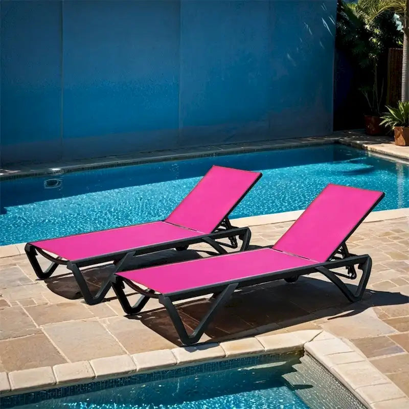 Chaise longue de patio avec dossier réglable et roulettes (ensemble de 2) - S/O