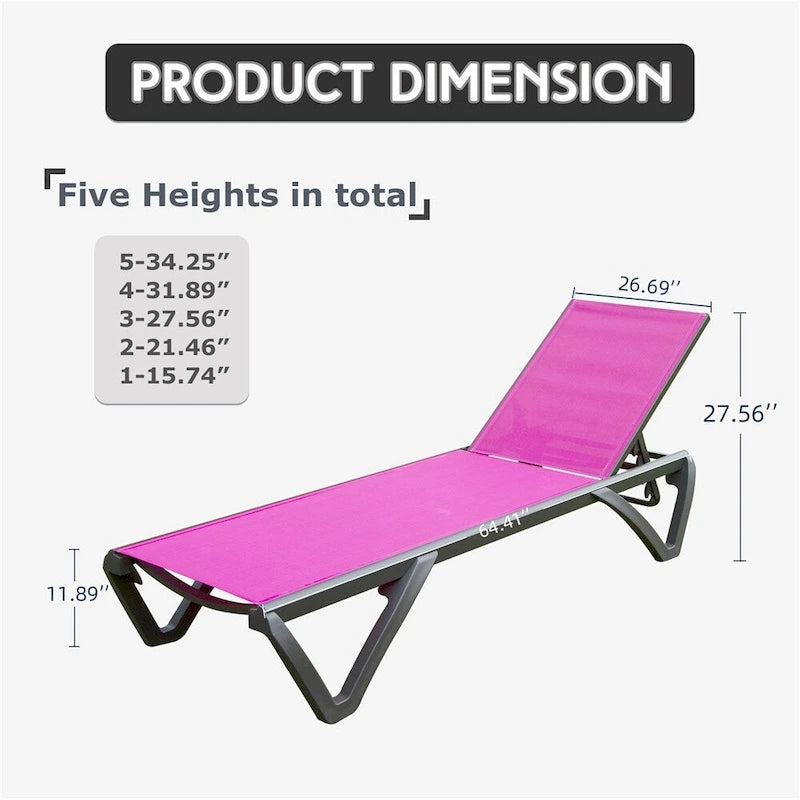 Chaise longue de patio avec dossier réglable et roulettes (ensemble de 2) - S/O