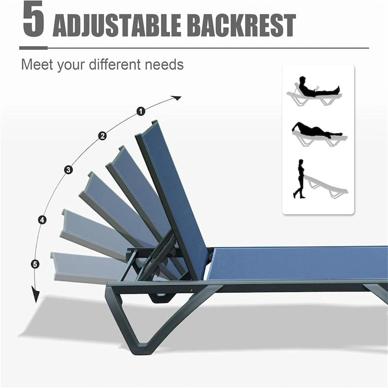 Chaise longue de patio avec dossier réglable et roulettes (ensemble de 2) - S/O