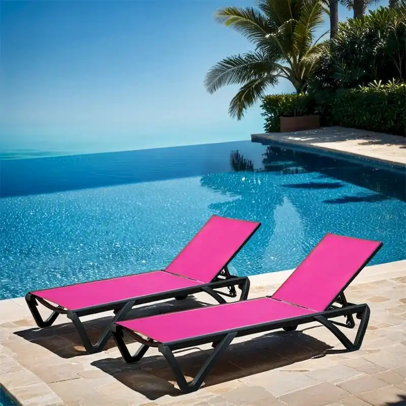 Chaise longue de patio avec dossier réglable et roulettes (ensemble de 2) - S/O