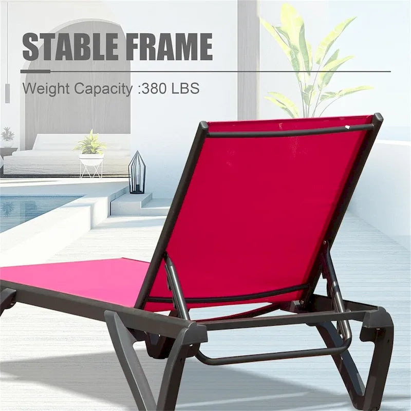 Chaise longue de patio avec dossier réglable et roulettes (ensemble de 2) - S/O