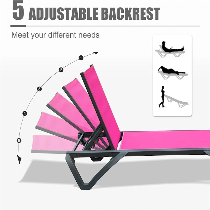 Chaise longue de patio avec dossier réglable et roulettes (ensemble de 2) - S/O