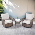 Ensemble de bistro 3 pièces en osier avec fauteuils pivotants - Marron