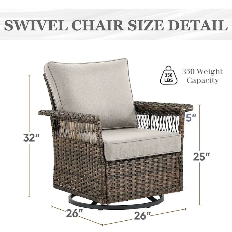 Ensemble de bistro 3 pièces en osier avec fauteuils pivotants - Marron