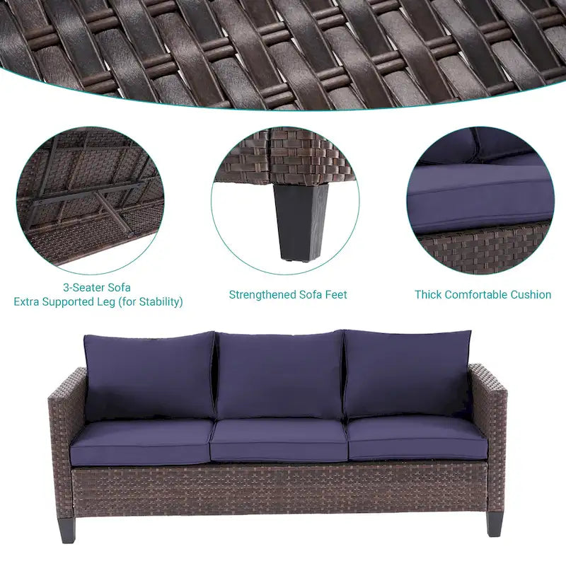 BONOSUKI 6Pcs Furniture Conversation PE Brown Rattan Patio Sofa Set