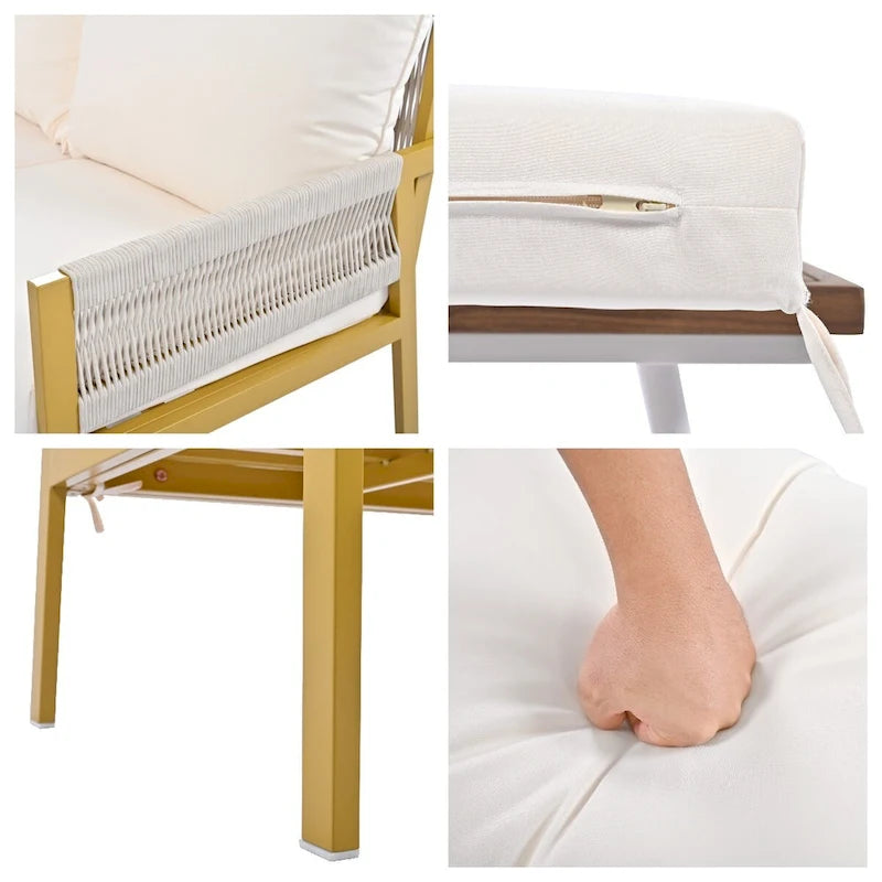 Ensemble de meubles de jardin en corde, mobilier d'extérieur avec table en verre trempé