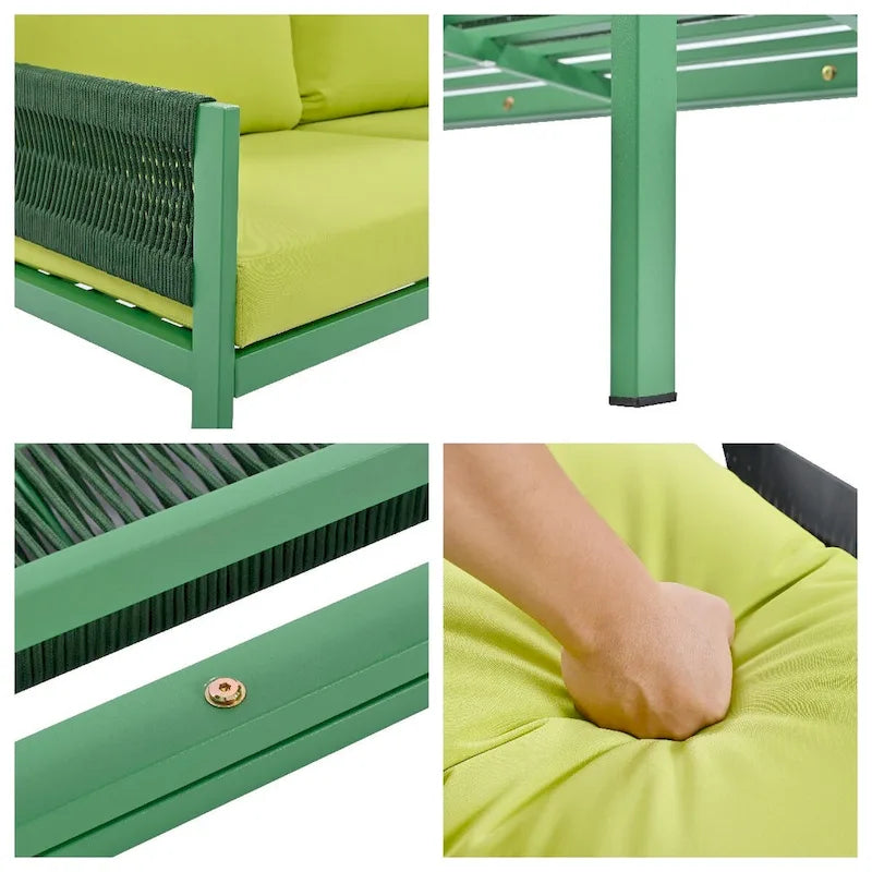 Ensemble de meubles de jardin en corde, mobilier d'extérieur avec table en verre trempé
