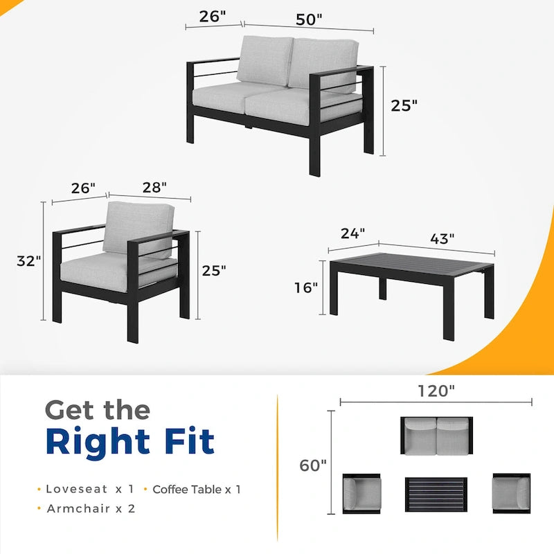 Ensemble de sièges d'extérieur Royalcraft en aluminium 4 pièces