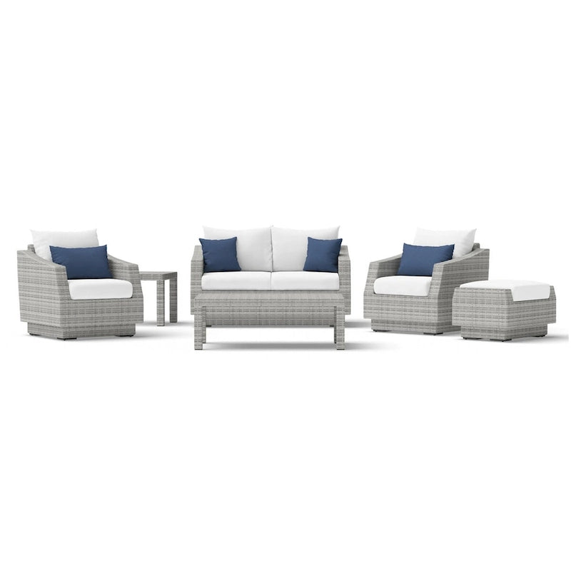 Ensemble de salon de jardin Cannes 6 pièces avec canapé deux places et fauteuils en tissu Sunbrella