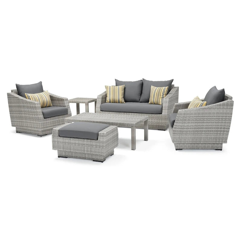 Ensemble de salon de jardin Cannes 6 pièces avec canapé deux places et fauteuils en tissu Sunbrella