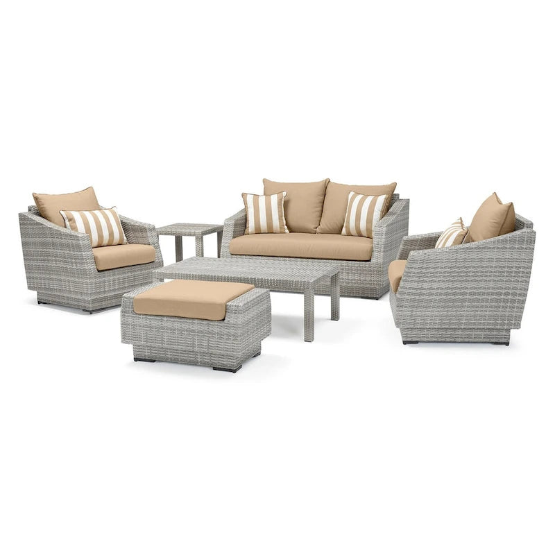 Ensemble de salon de jardin Cannes 6 pièces avec canapé deux places et fauteuils en tissu Sunbrella