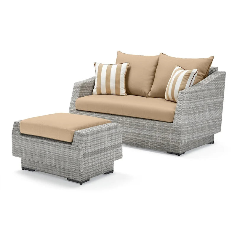 Ensemble de salon de jardin Cannes 6 pièces avec canapé deux places et fauteuils en tissu Sunbrella