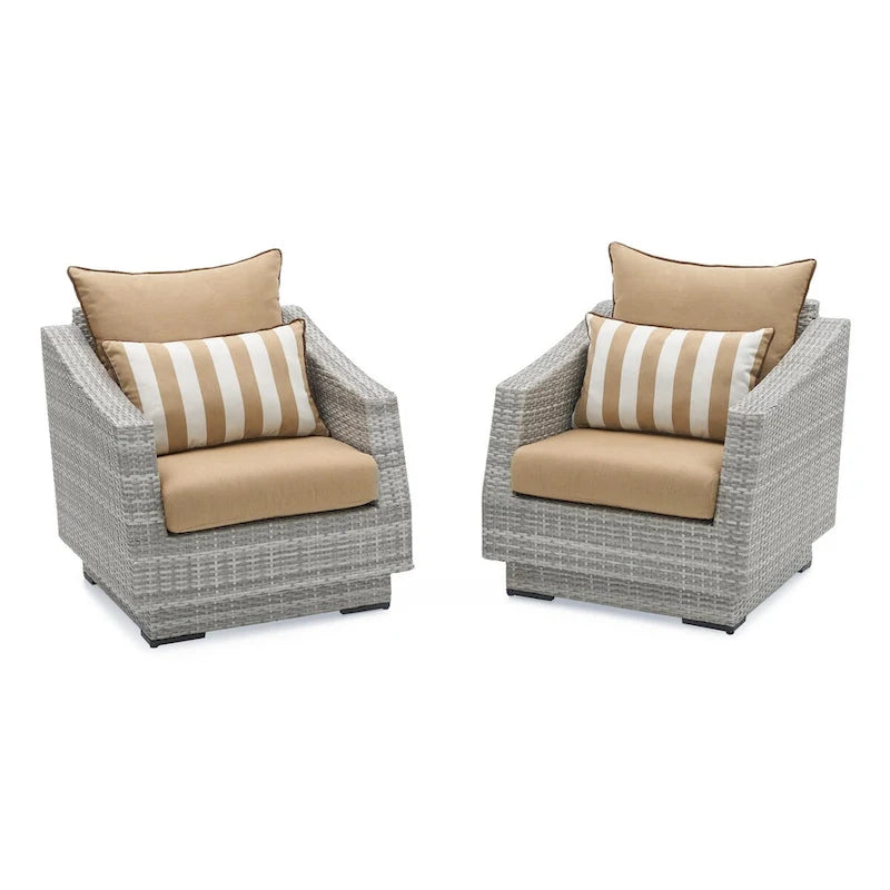Ensemble de salon de jardin Cannes 6 pièces avec canapé deux places et fauteuils en tissu Sunbrella