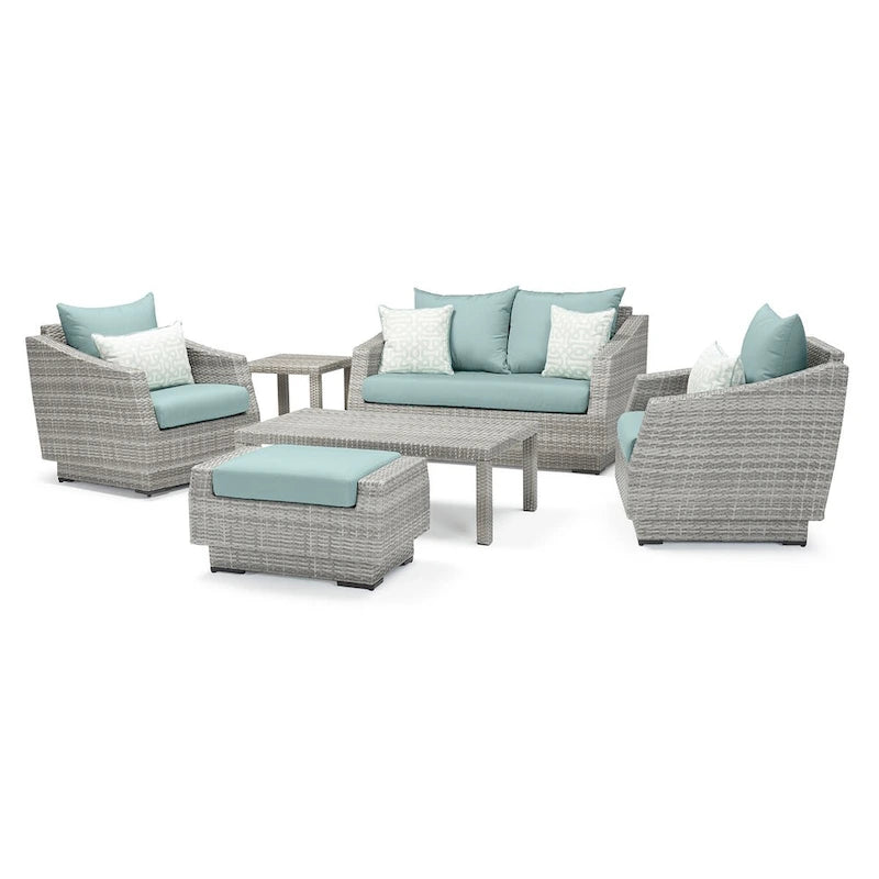 Ensemble de salon de jardin Cannes 6 pièces avec canapé deux places et fauteuils en tissu Sunbrella