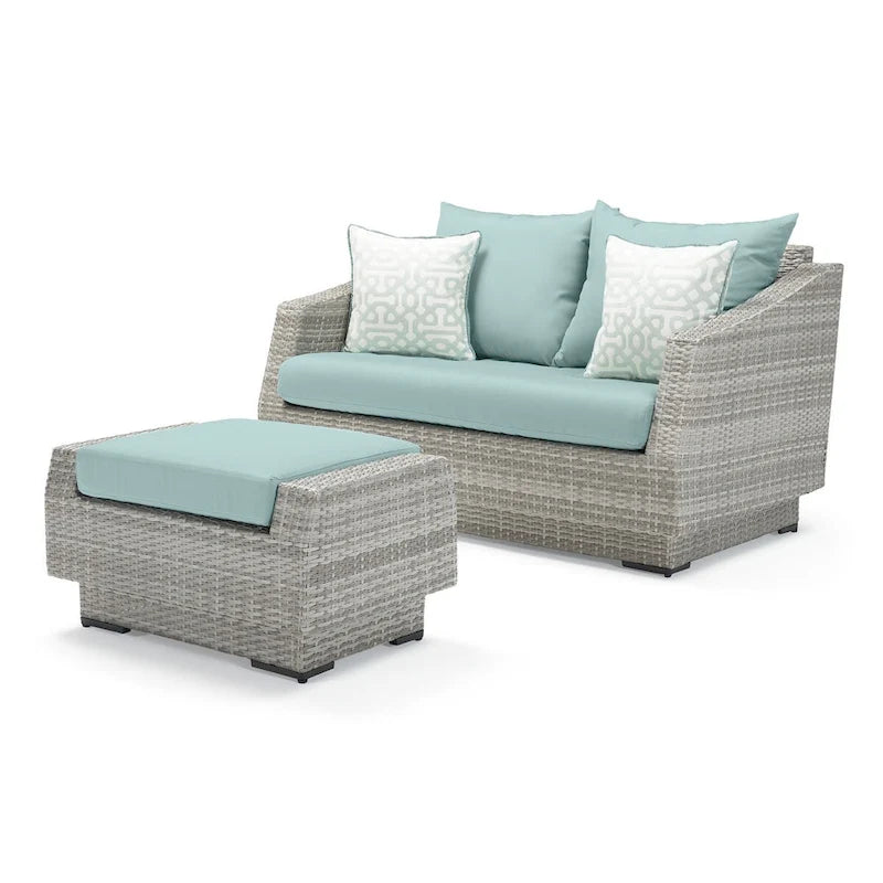 Ensemble de salon de jardin Cannes 6 pièces avec canapé deux places et fauteuils en tissu Sunbrella