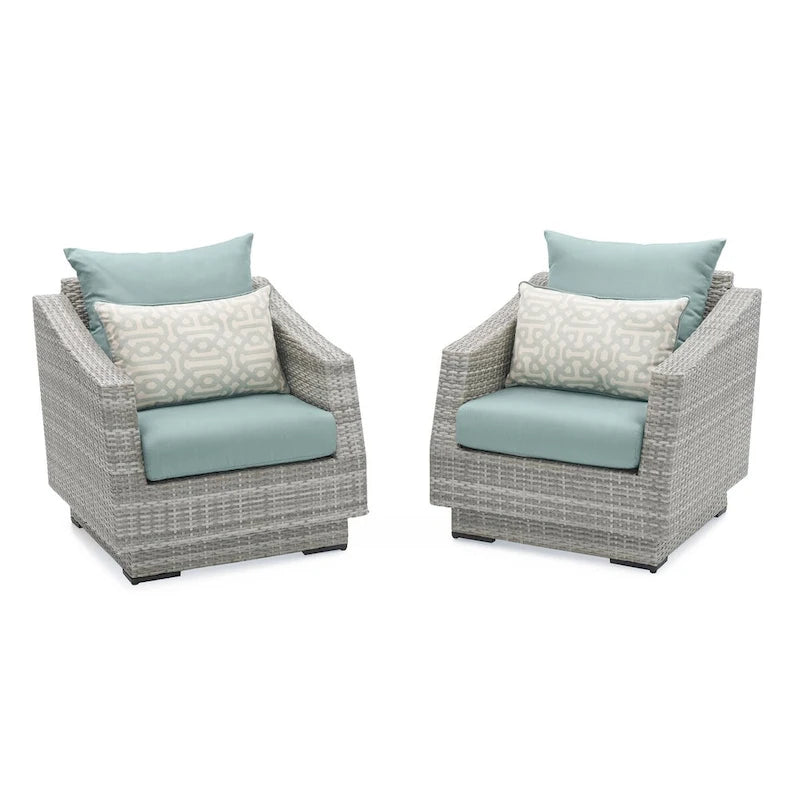 Ensemble de salon de jardin Cannes 6 pièces avec canapé deux places et fauteuils en tissu Sunbrella