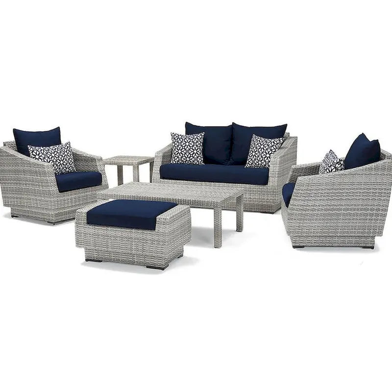 Ensemble de salon de jardin Cannes 6 pièces avec canapé deux places et fauteuils en tissu Sunbrella