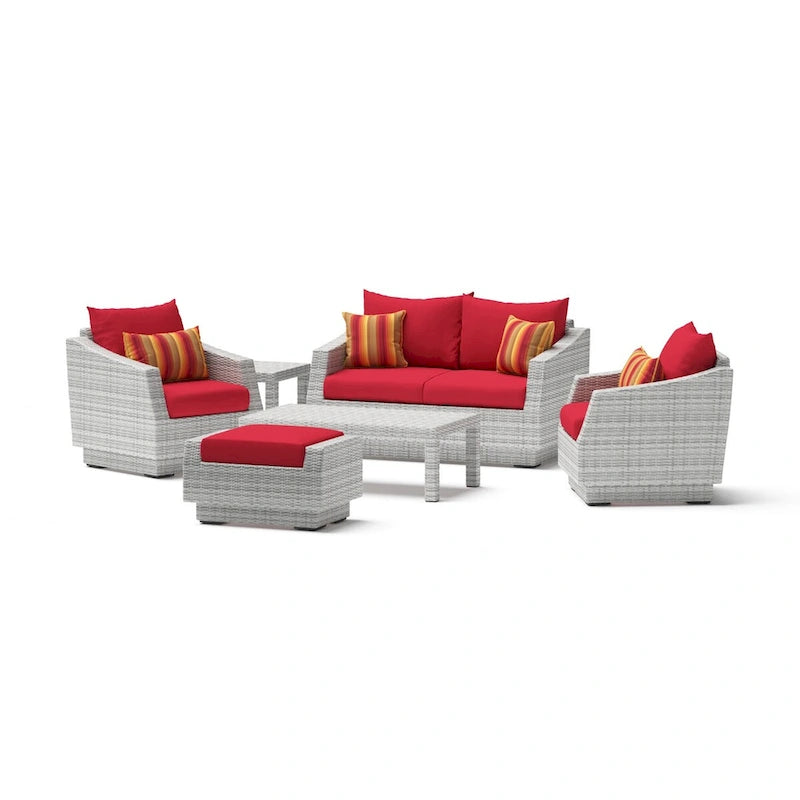 Ensemble de salon de jardin Cannes 6 pièces avec canapé deux places et fauteuils en tissu Sunbrella