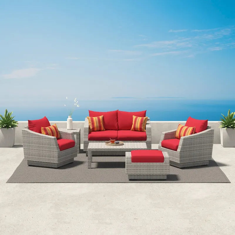 Ensemble de salon de jardin Cannes 6 pièces avec canapé deux places et fauteuils en tissu Sunbrella