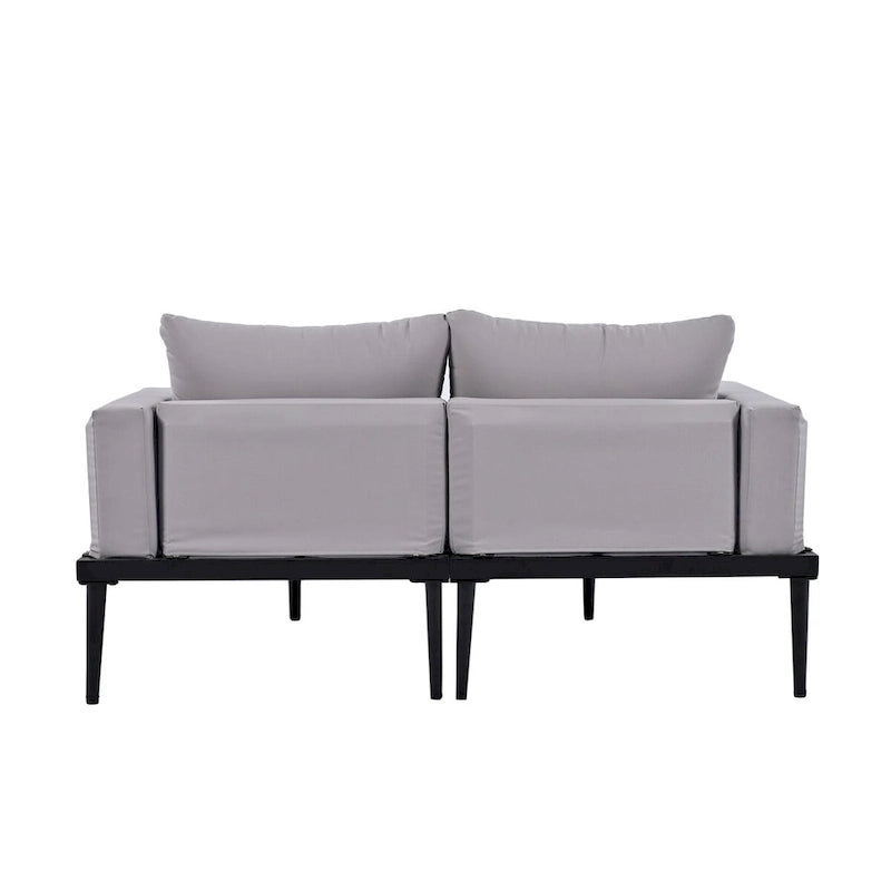 Lit de Repos d'Extérieur Moderne, Lit de Jardin avec Tables d'Appoint en Bois, Transats Rembourrés 2 en 1 pour Piscine, Balcon