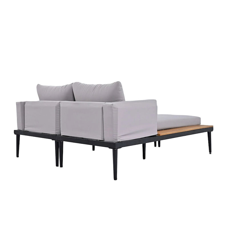 Lit de Repos d'Extérieur Moderne, Lit de Jardin avec Tables d'Appoint en Bois, Transats Rembourrés 2 en 1 pour Piscine, Balcon