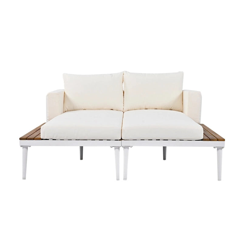 Lit de Repos d'Extérieur Moderne, Lit de Jardin avec Tables d'Appoint en Bois, Transats Rembourrés 2 en 1 pour Piscine, Balcon
