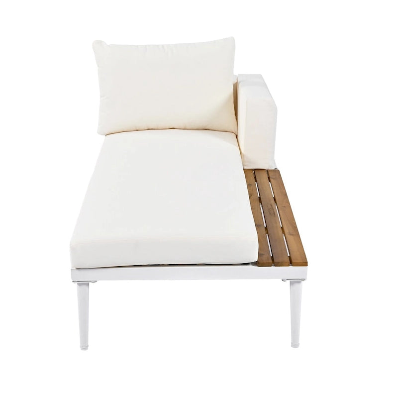Lit de Repos d'Extérieur Moderne, Lit de Jardin avec Tables d'Appoint en Bois, Transats Rembourrés 2 en 1 pour Piscine, Balcon