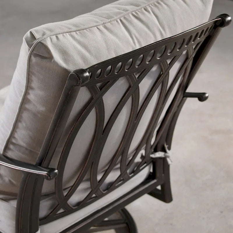 Fauteuils de club pivotants et berçants d'extérieur en aluminium avec coussins épais en polyester gris (finition cuivre antique) (lot de 2)