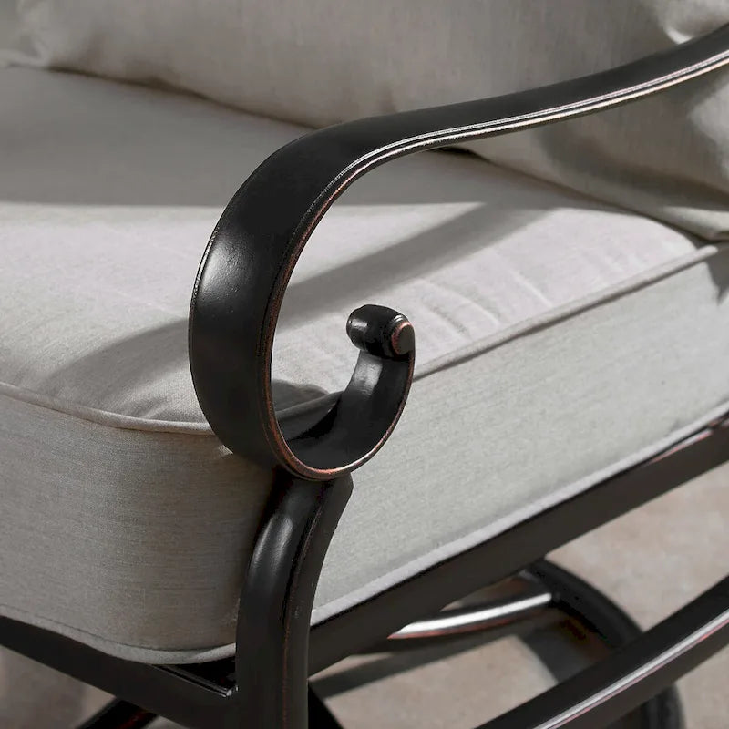 Fauteuils de club pivotants et berçants d'extérieur en aluminium avec coussins épais en polyester gris (finition cuivre antique) (lot de 2)