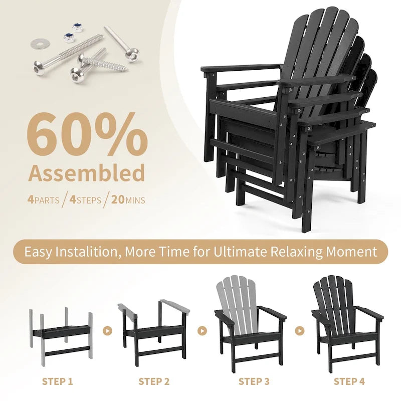 Vrakae Lot de 2 chaises Adirondack empilables en HDPE toutes saisons pour terrasse