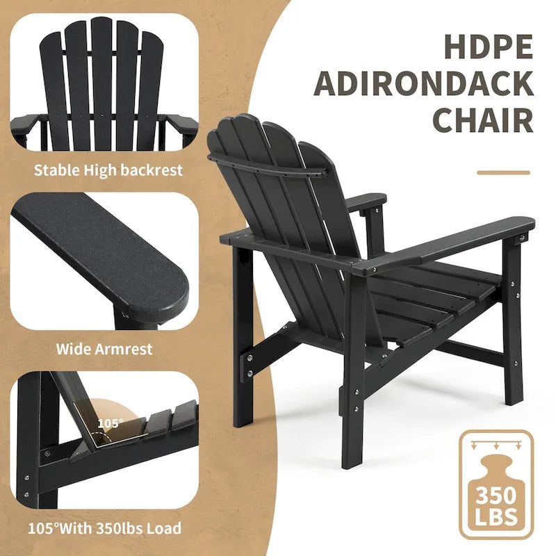 Vrakae Lot de 2 chaises Adirondack empilables en HDPE toutes saisons pour terrasse