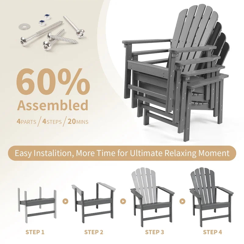 Vrakae Lot de 2 chaises Adirondack empilables en HDPE toutes saisons pour terrasse