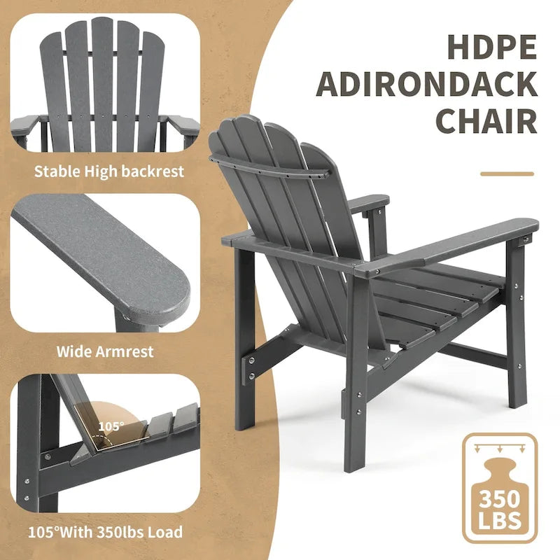 Vrakae Lot de 2 chaises Adirondack empilables en HDPE toutes saisons pour terrasse