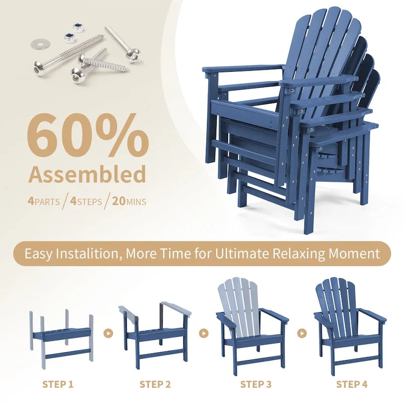 Vrakae Lot de 2 chaises Adirondack empilables en HDPE toutes saisons pour terrasse