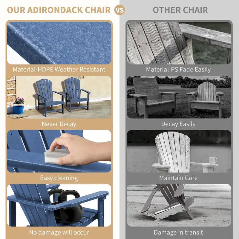 Vrakae Lot de 2 chaises Adirondack empilables en HDPE toutes saisons pour terrasse