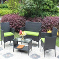 Salon de jardin 4 pièces en rotin pour l'extérieur avec coussins et canapé en osier