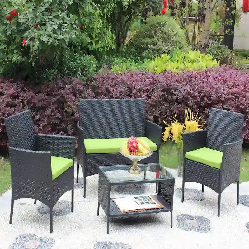 Salon de jardin 4 pièces en rotin pour l'extérieur avec coussins et canapé en osier
