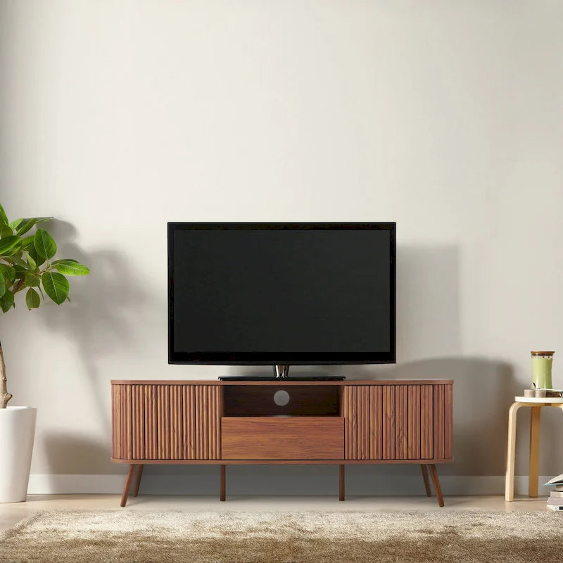 Meuble TV incurvé de ferme Finley de 178 cm avec tiroir et portes de rangement, compatible avec les téléviseurs jusqu'à 190,5 cm, avec gestion des câbles, par JONATHAN Y