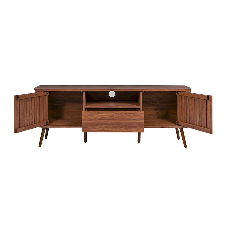 Meuble TV incurvé de ferme Finley de 178 cm avec tiroir et portes de rangement, compatible avec les téléviseurs jusqu'à 190,5 cm, avec gestion des câbles, par JONATHAN Y