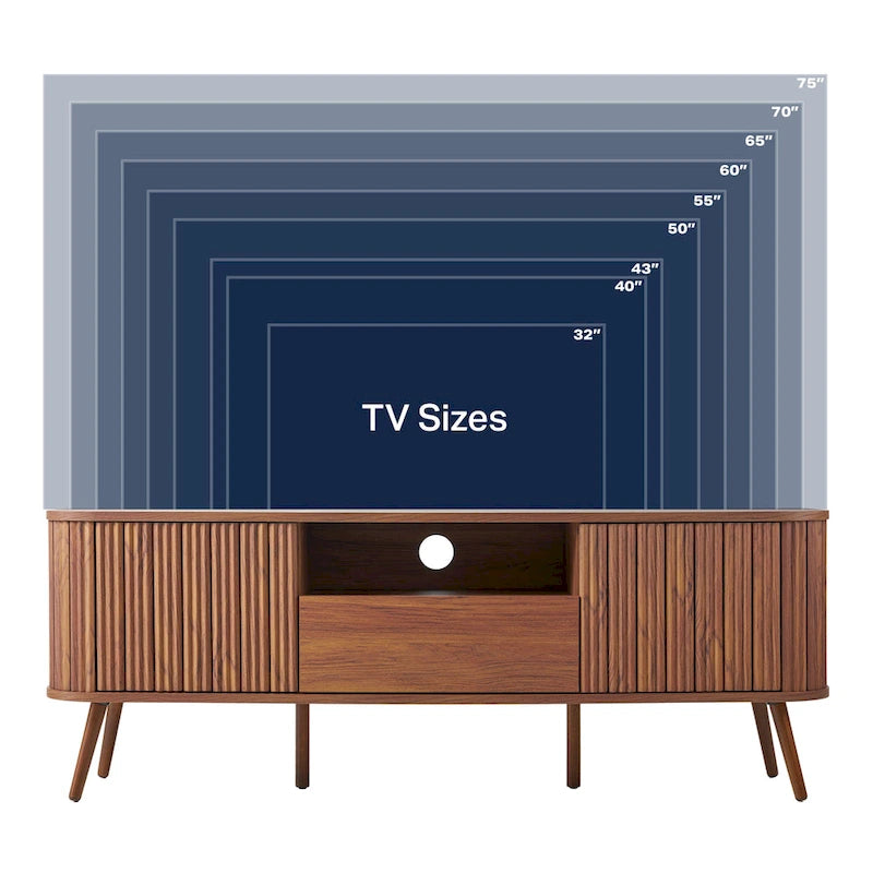 Meuble TV incurvé de ferme Finley de 178 cm avec tiroir et portes de rangement, compatible avec les téléviseurs jusqu'à 190,5 cm, avec gestion des câbles, par JONATHAN Y