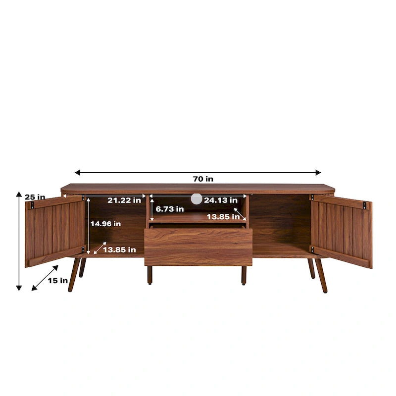 Meuble TV incurvé de ferme Finley de 178 cm avec tiroir et portes de rangement, compatible avec les téléviseurs jusqu'à 190,5 cm, avec gestion des câbles, par JONATHAN Y