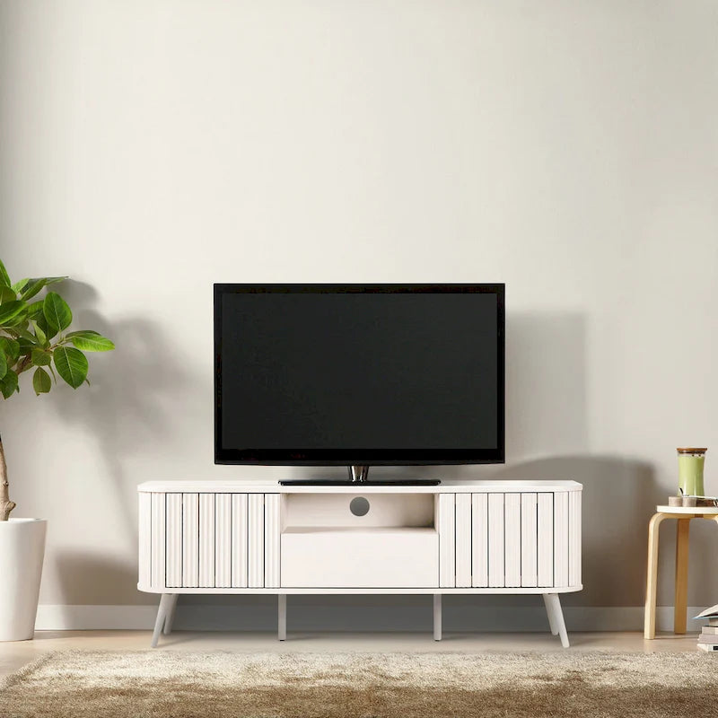 Meuble TV incurvé de ferme Finley de 178 cm avec tiroir et portes de rangement, compatible avec les téléviseurs jusqu'à 190,5 cm, avec gestion des câbles, par JONATHAN Y