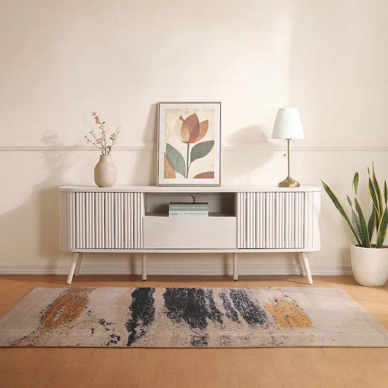 Meuble TV incurvé de ferme Finley de 178 cm avec tiroir et portes de rangement, compatible avec les téléviseurs jusqu'à 190,5 cm, avec gestion des câbles, par JONATHAN Y