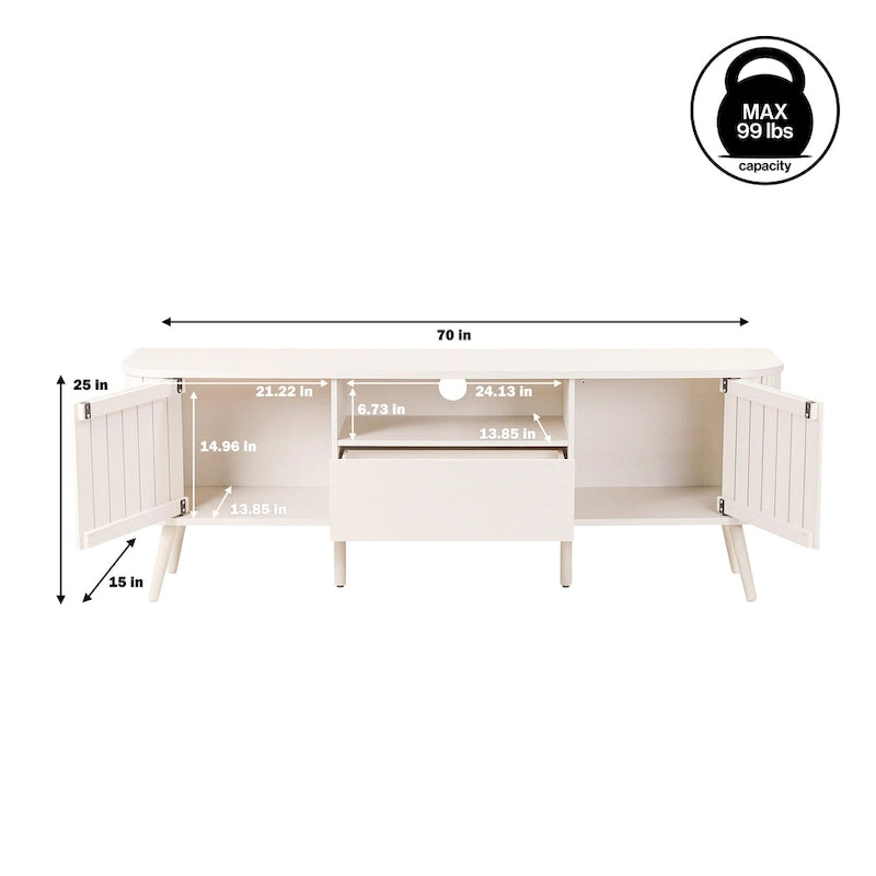 Meuble TV incurvé de ferme Finley de 178 cm avec tiroir et portes de rangement, compatible avec les téléviseurs jusqu'à 190,5 cm, avec gestion des câbles, par JONATHAN Y