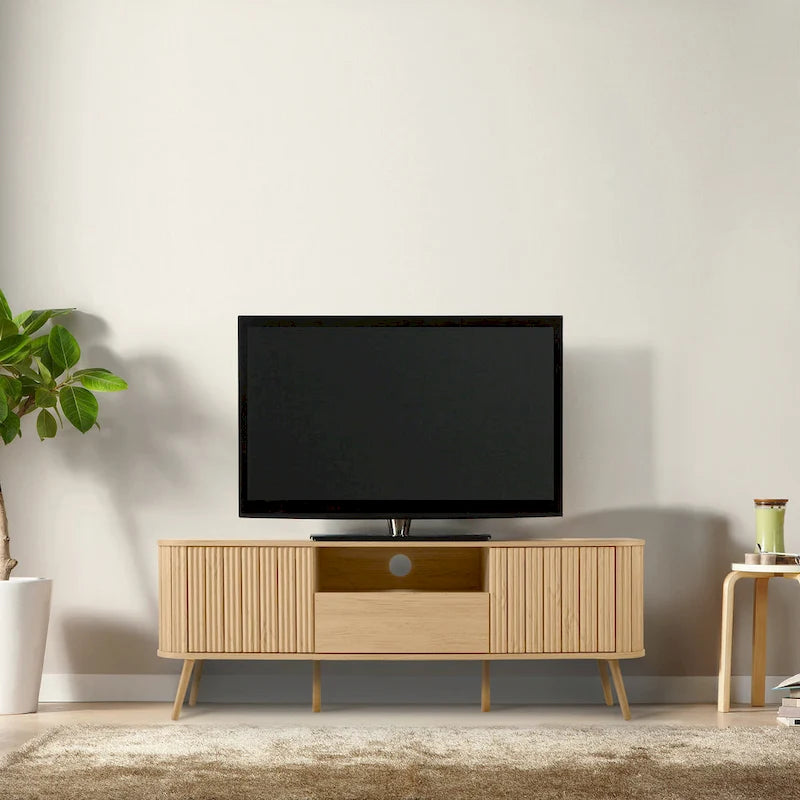 Meuble TV incurvé de ferme Finley de 178 cm avec tiroir et portes de rangement, compatible avec les téléviseurs jusqu'à 190,5 cm, avec gestion des câbles, par JONATHAN Y