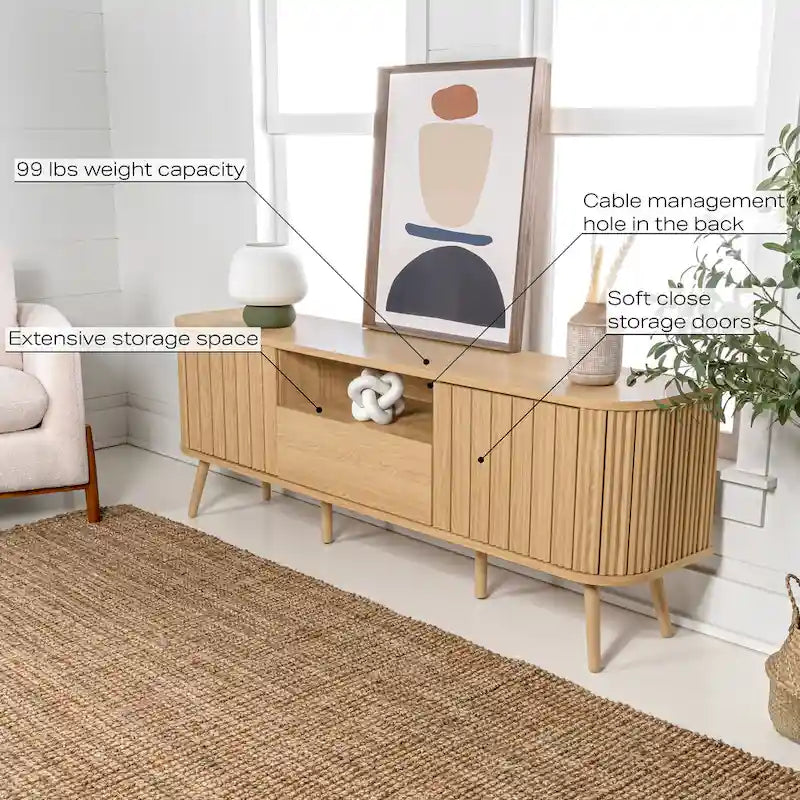 Meuble TV incurvé de ferme Finley de 178 cm avec tiroir et portes de rangement, compatible avec les téléviseurs jusqu'à 190,5 cm, avec gestion des câbles, par JONATHAN Y