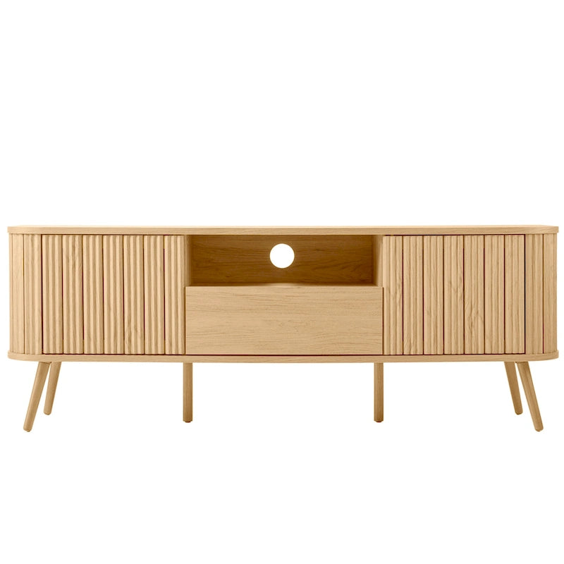 Meuble TV incurvé de ferme Finley de 178 cm avec tiroir et portes de rangement, compatible avec les téléviseurs jusqu'à 190,5 cm, avec gestion des câbles, par JONATHAN Y