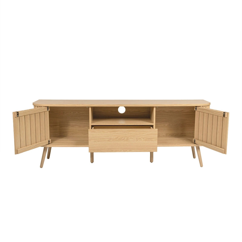 Meuble TV incurvé de ferme Finley de 178 cm avec tiroir et portes de rangement, compatible avec les téléviseurs jusqu'à 190,5 cm, avec gestion des câbles, par JONATHAN Y