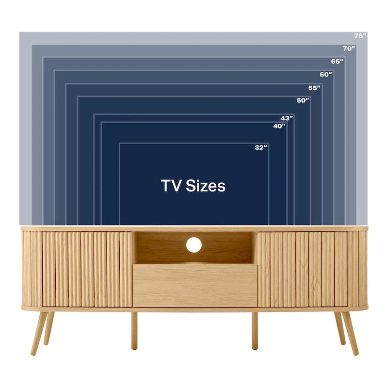 Meuble TV incurvé de ferme Finley de 178 cm avec tiroir et portes de rangement, compatible avec les téléviseurs jusqu'à 190,5 cm, avec gestion des câbles, par JONATHAN Y