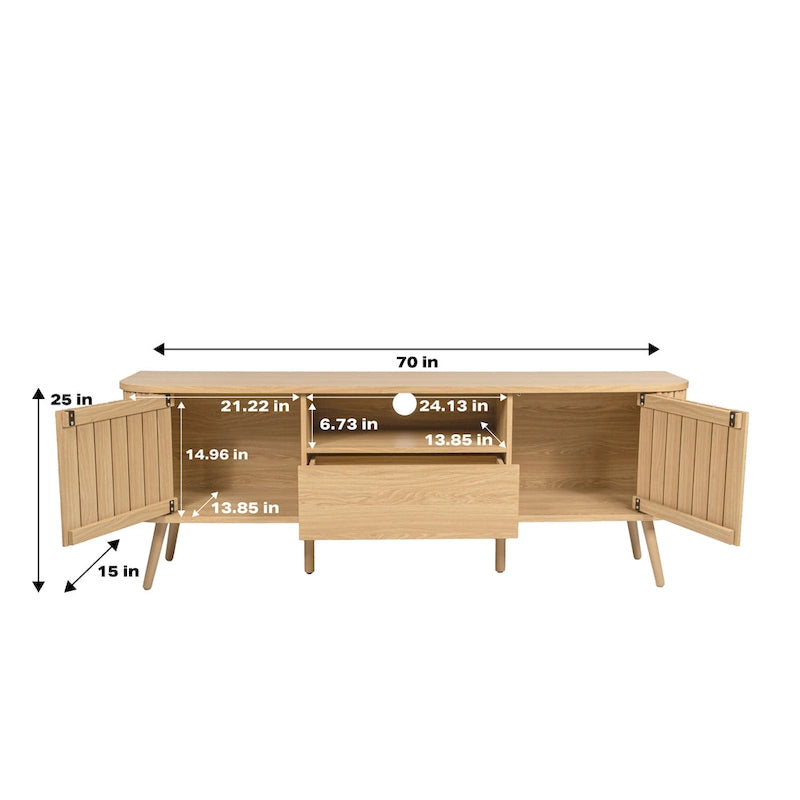 Meuble TV incurvé de ferme Finley de 178 cm avec tiroir et portes de rangement, compatible avec les téléviseurs jusqu'à 190,5 cm, avec gestion des câbles, par JONATHAN Y